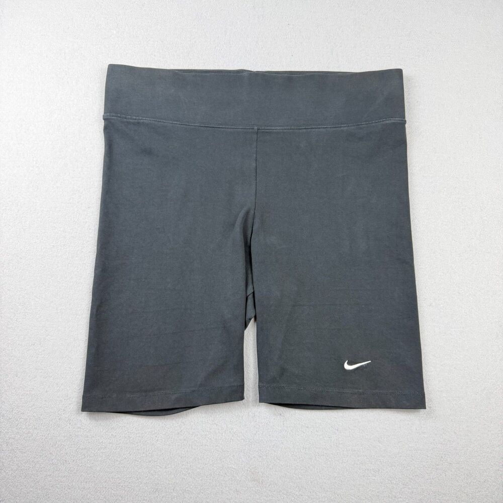 Nike Womens XL 1X Black Biker Shorts Cotton Stretch High Waist Swoosh 9"